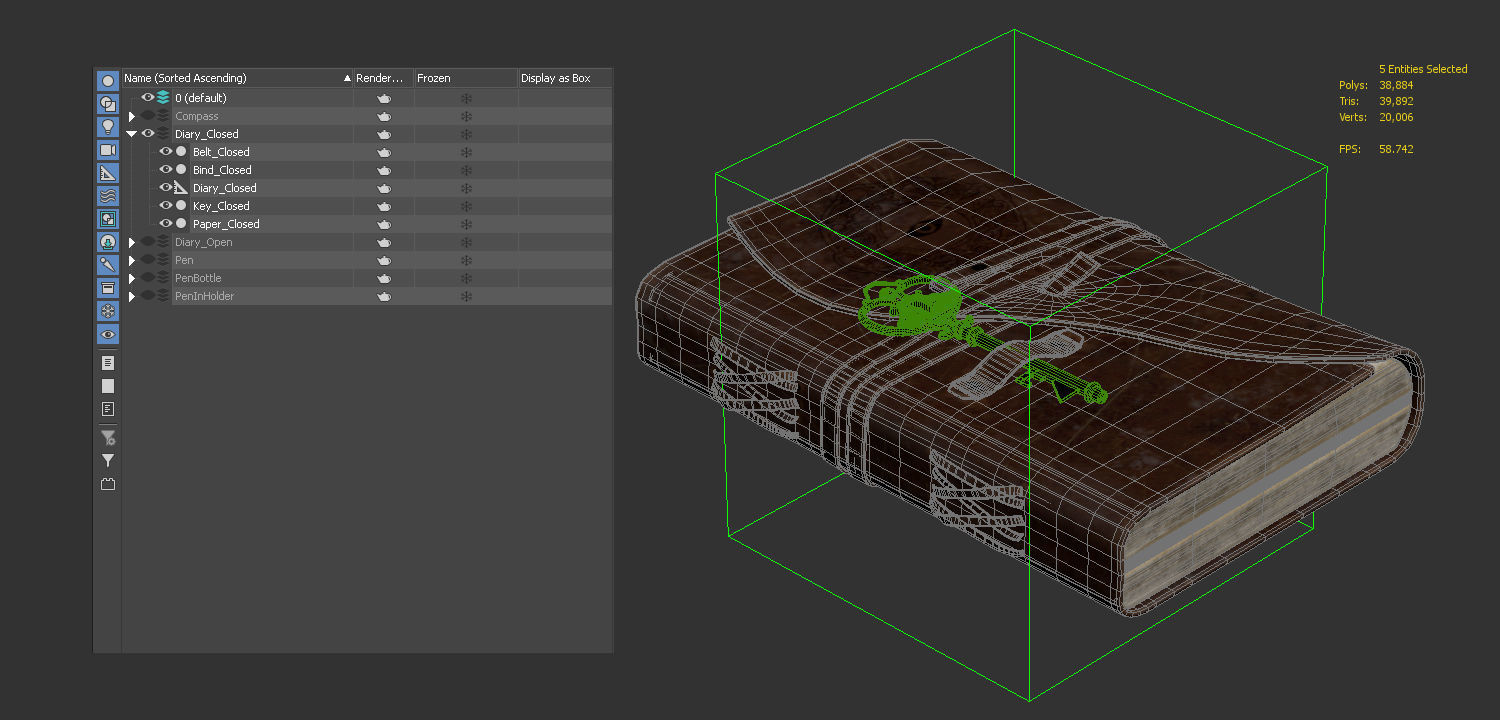 Antique Pen and Ink with Diary Low-poly 3D model_6