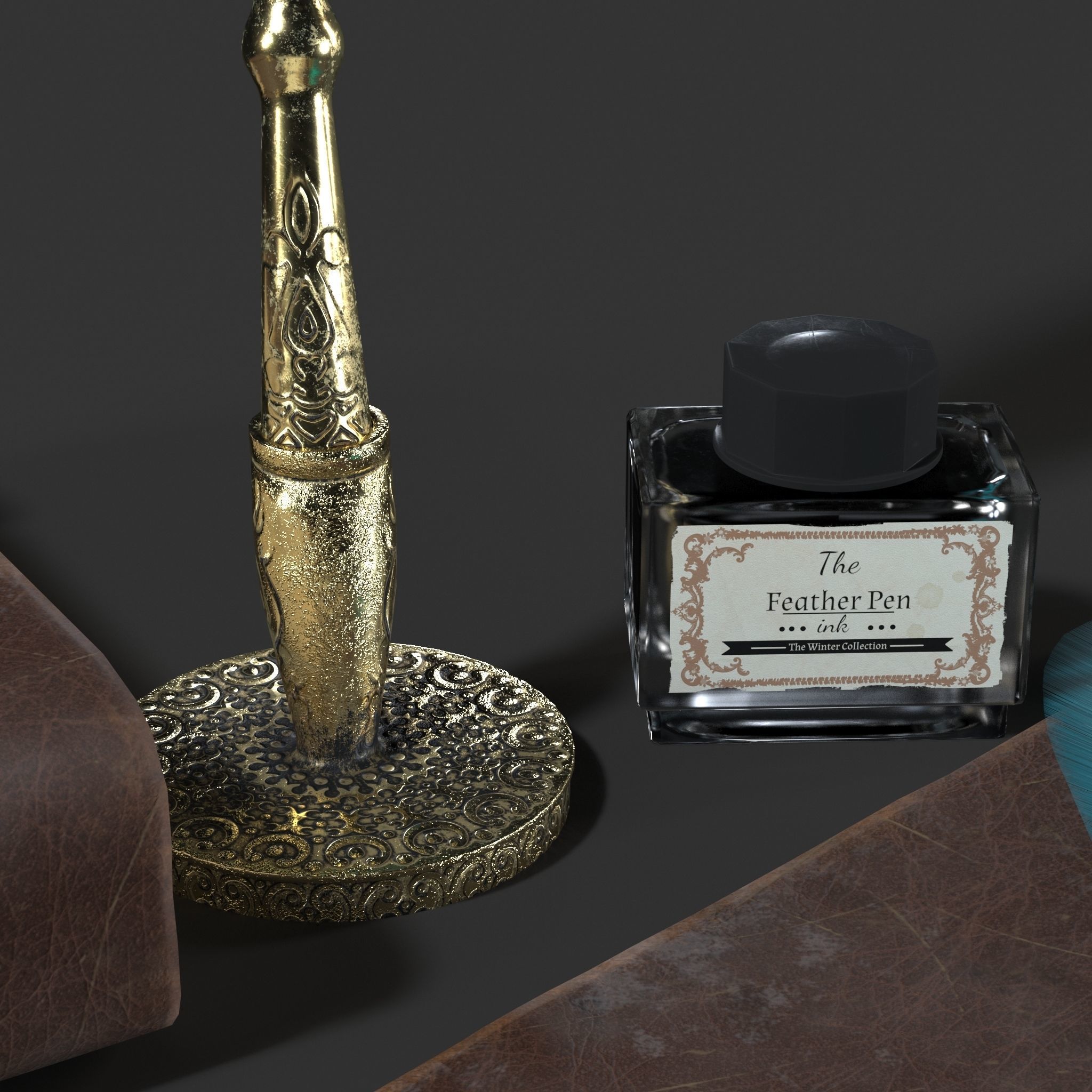 Antique Pen and Ink with Diary Low-poly 3D model_3