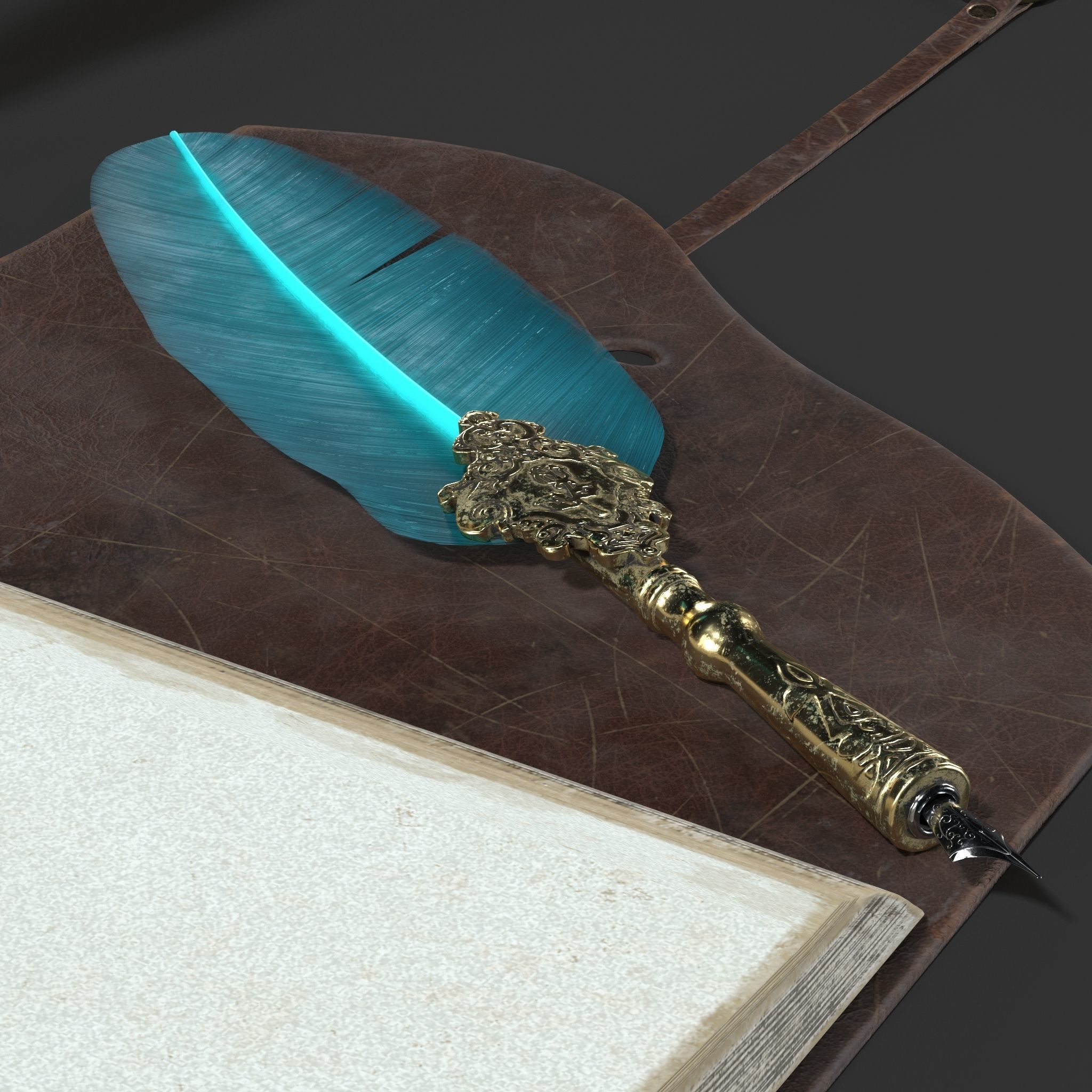 Antique Pen and Ink with Diary Low-poly 3D model_1