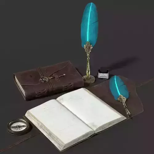 Antique Pen and Ink with Diary Low-poly 3D model
