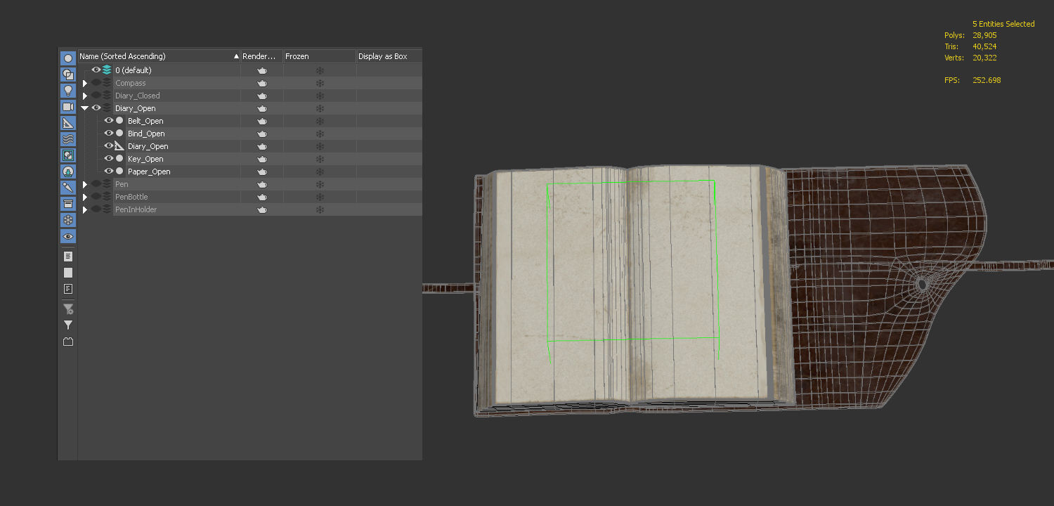 Antique Pen and Ink with Diary Low-poly 3D model_8