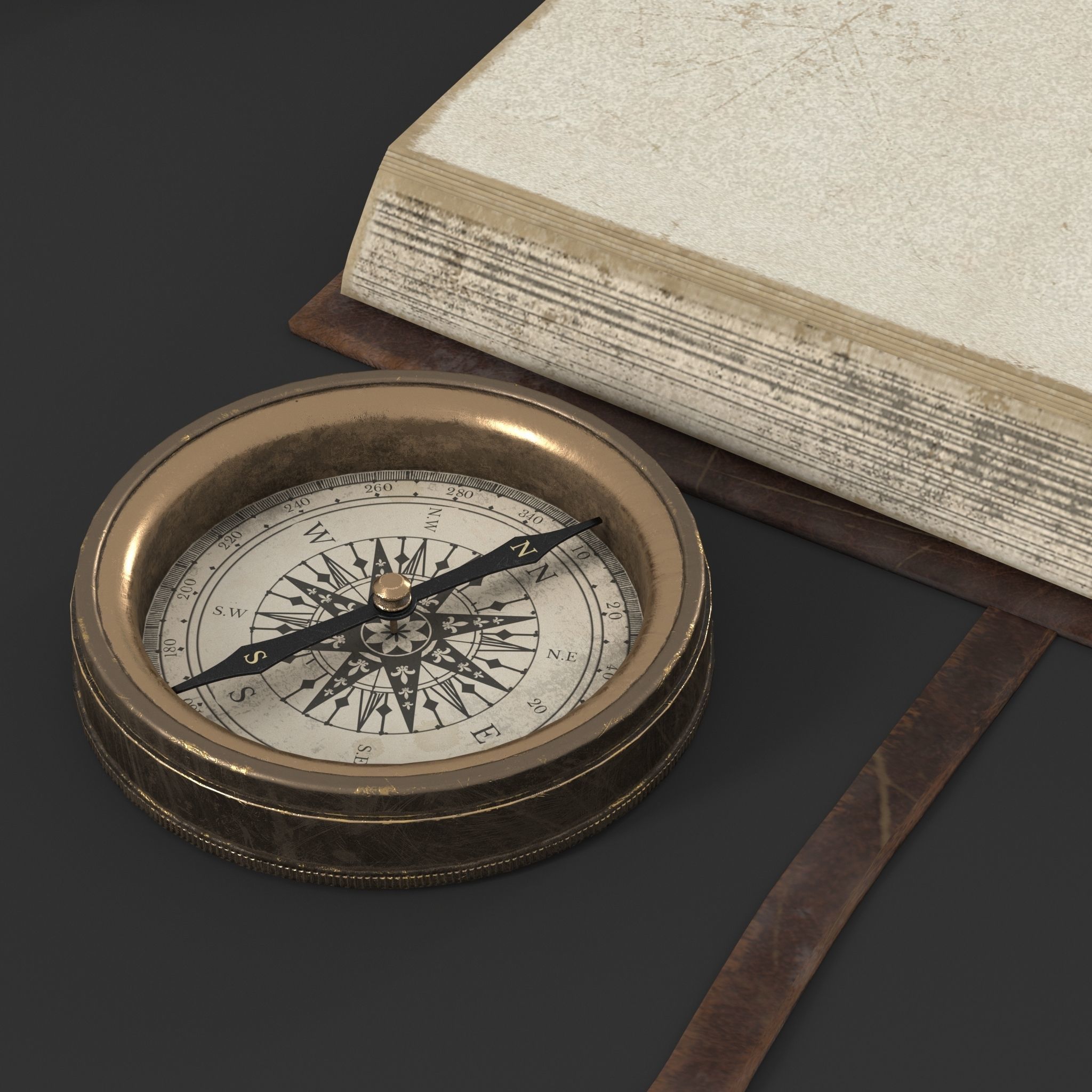 Antique Pen and Ink with Diary Low-poly 3D model_4