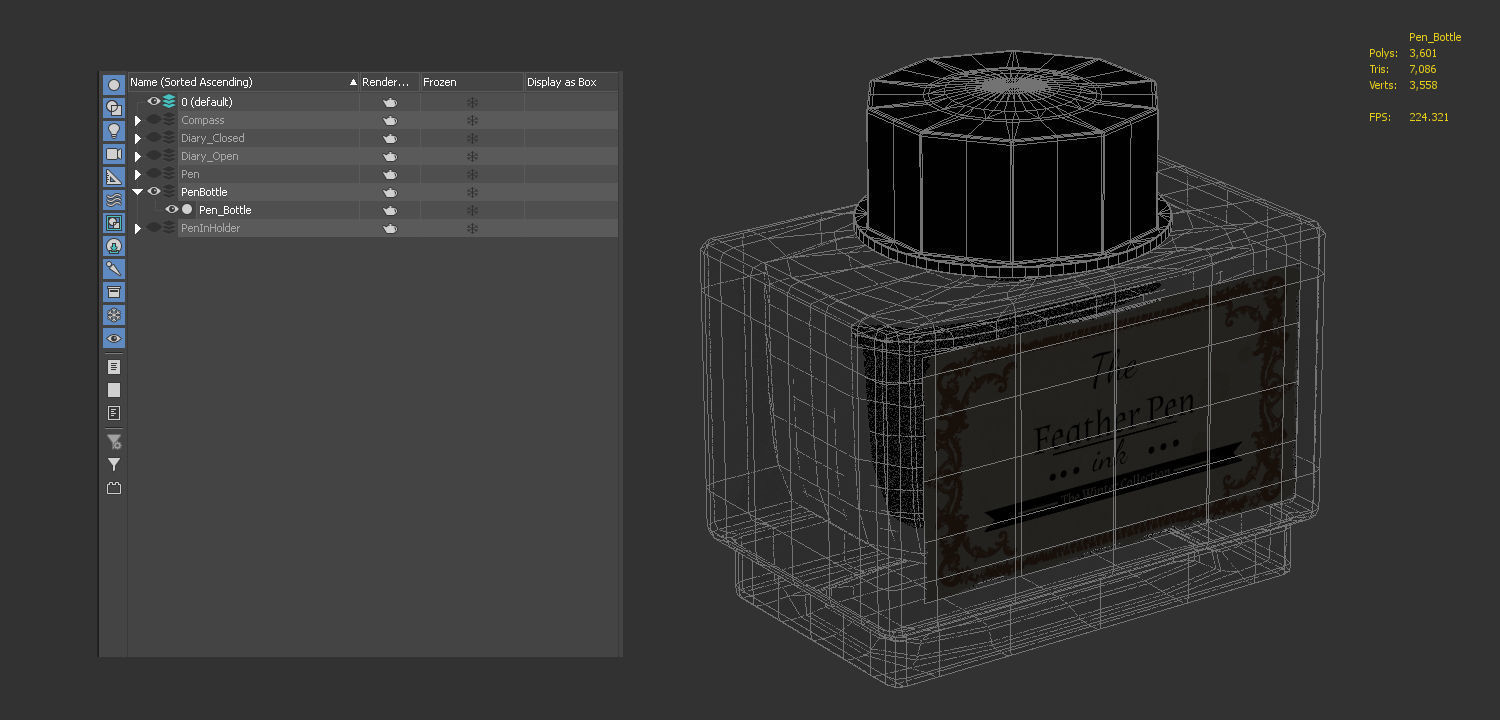 Antique Pen and Ink with Diary Low-poly 3D model_10