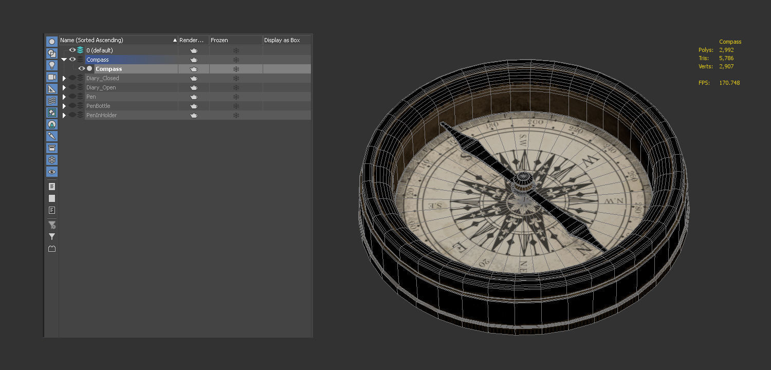 Antique Pen and Ink with Diary Low-poly 3D model_7