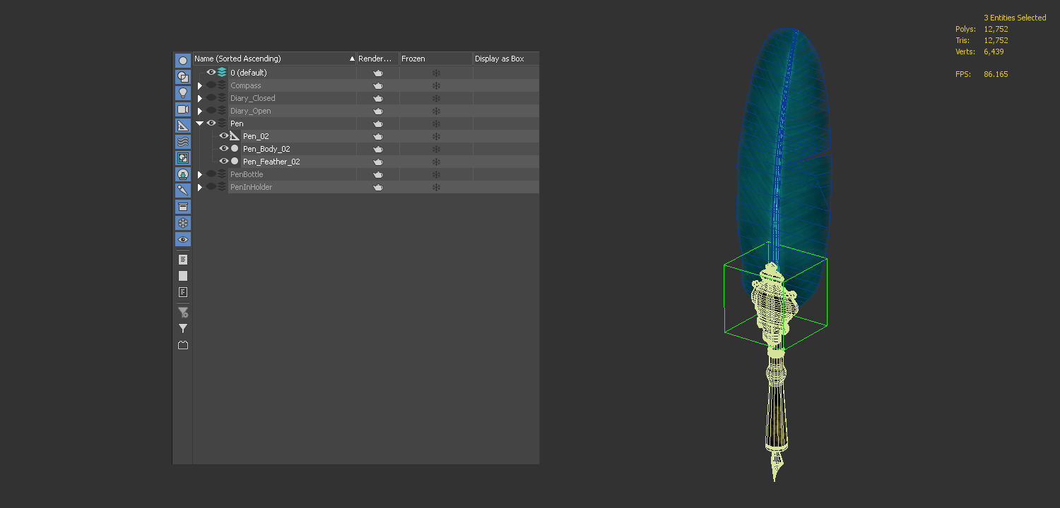 Antique Pen and Ink with Diary Low-poly 3D model_9