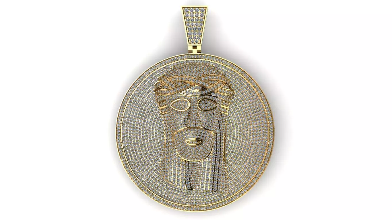 Jesus face pendant in gold 3D print model_0
