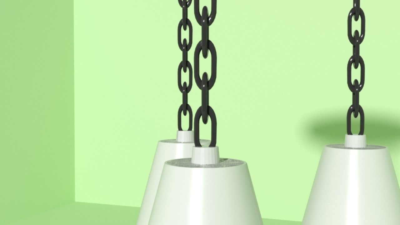 chandelier pendant light with three cones hanging from ceiling 3D model_2