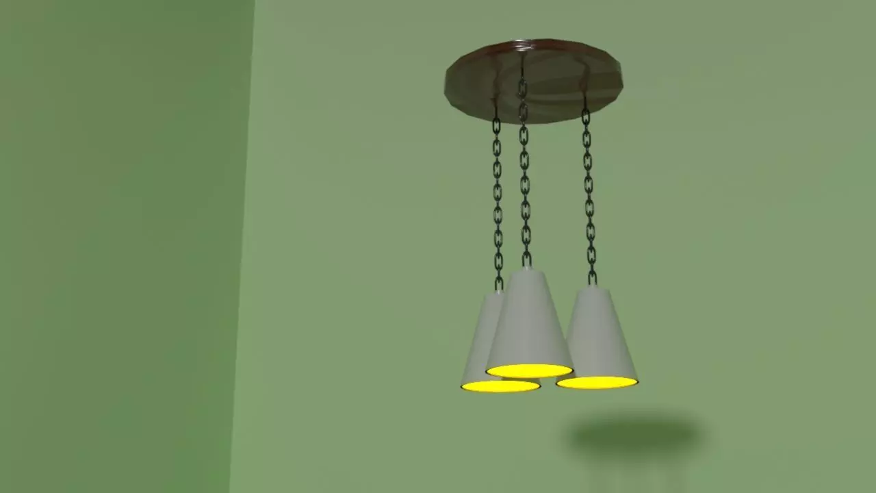 chandelier pendant light with three cones hanging from ceiling 3D model_0