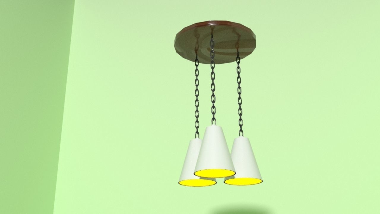 chandelier pendant light with three cones hanging from ceiling 3D model_1