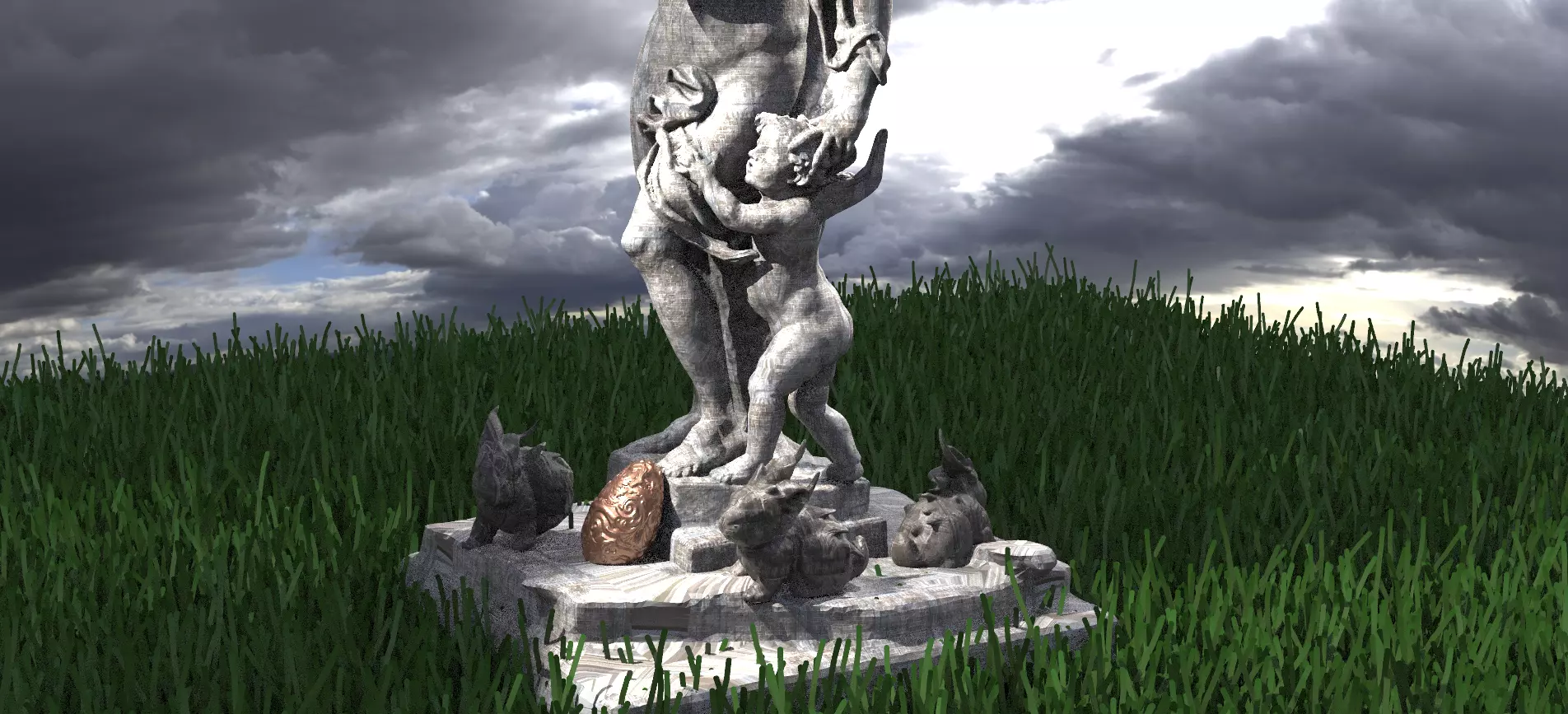 Easter Statue With Rabbits and Egg 3D model_0