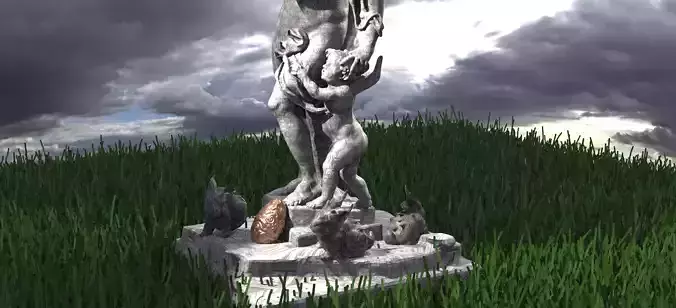 Easter Statue With Rabbits and Egg 3D model