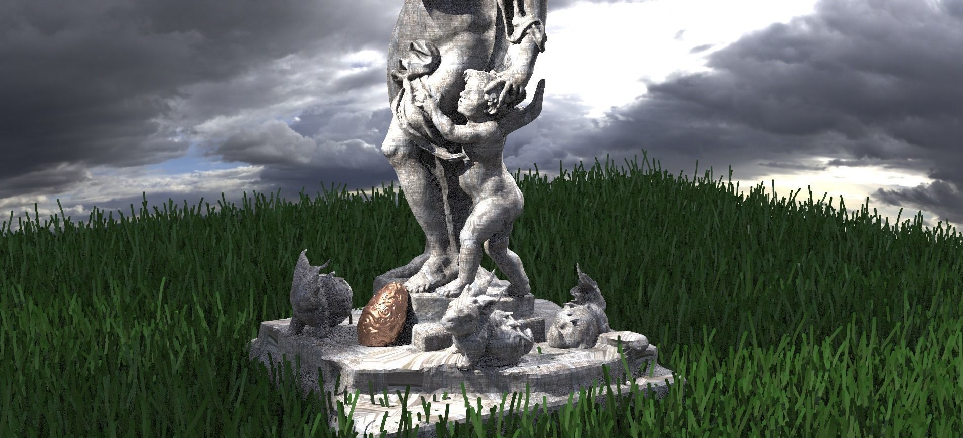 Easter Statue With Rabbits and Egg 3D model_3