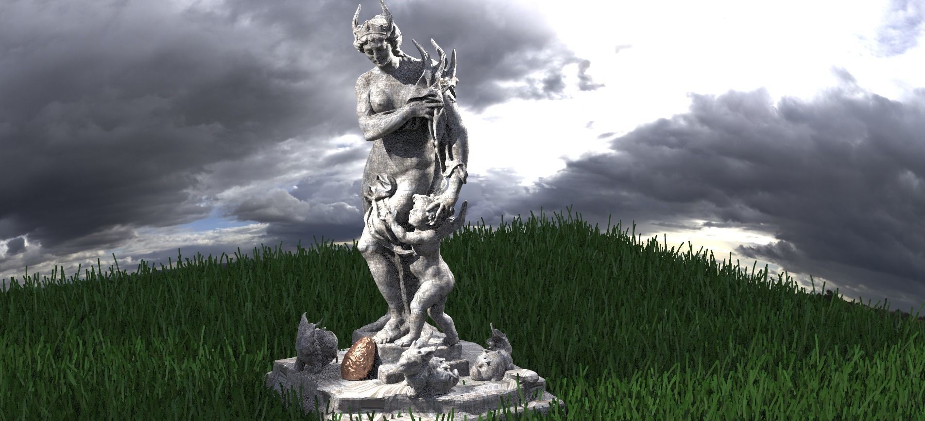 Easter Statue With Rabbits and Egg 3D model_1