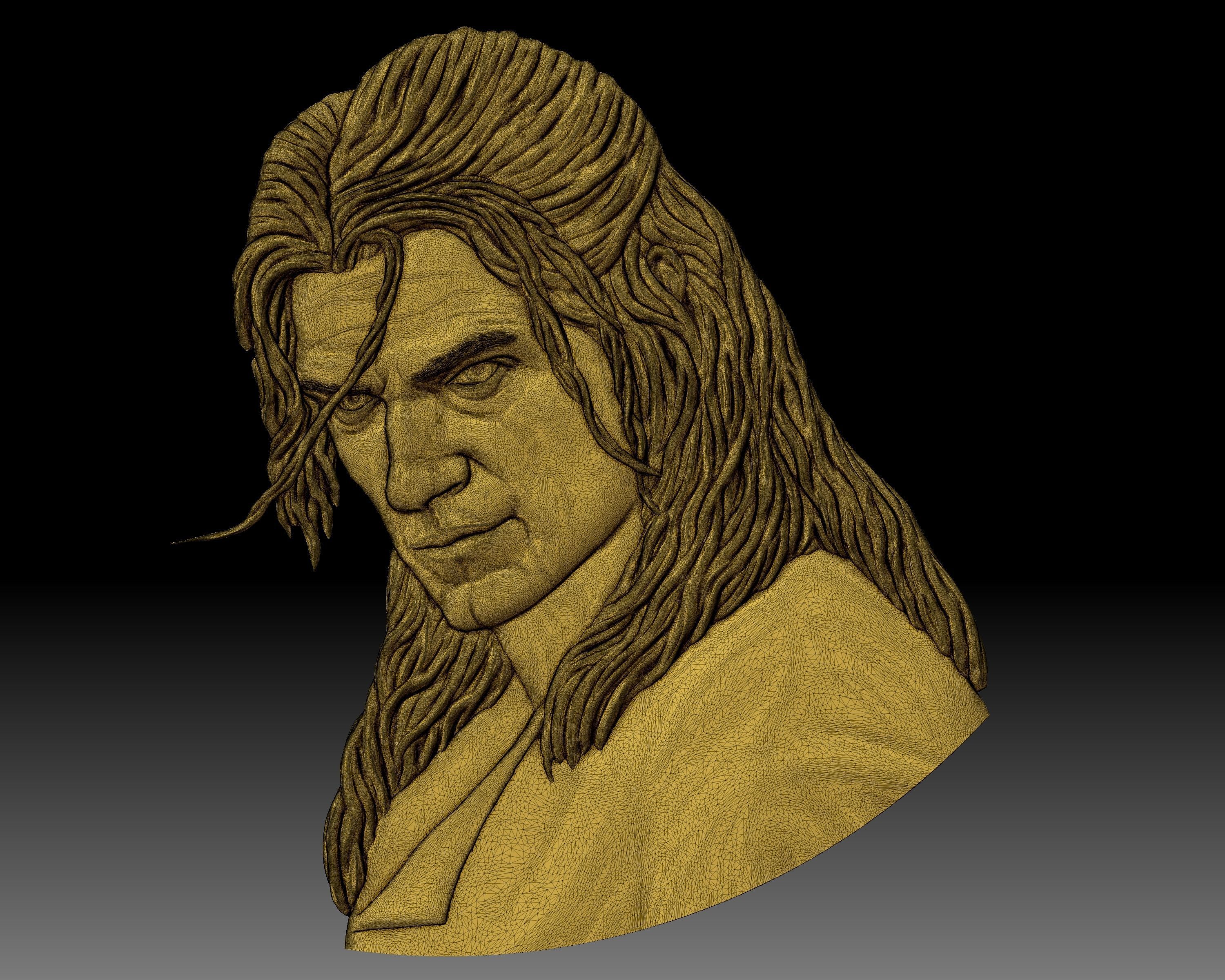 Witcher low relief bas-relief for CNC router or 3D printer 3D print model_8