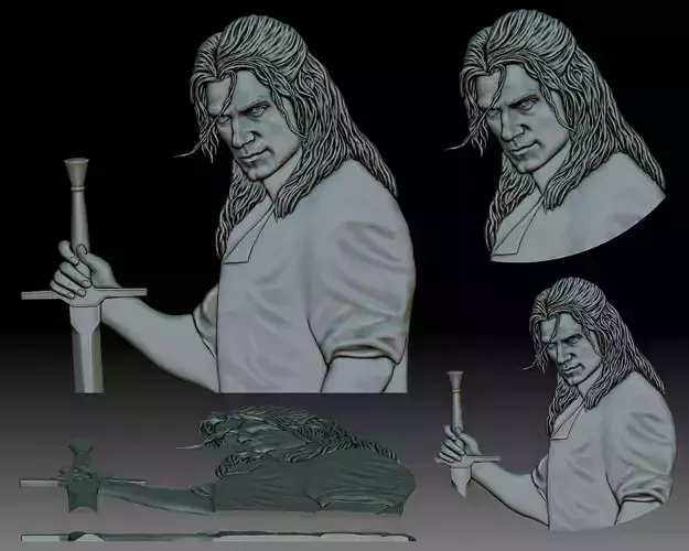 Witcher low relief bas-relief for CNC router or 3D printer