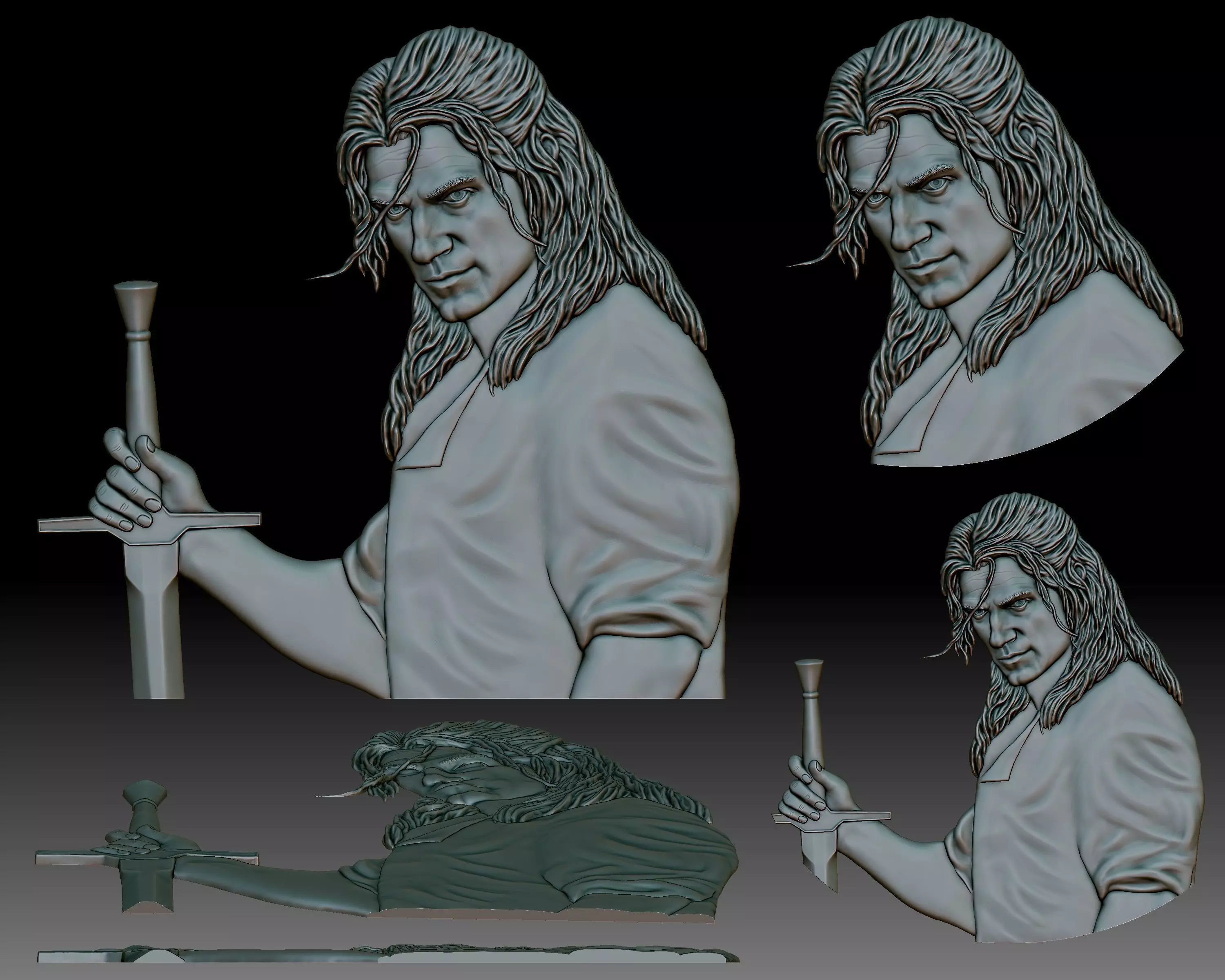 Witcher low relief bas-relief for CNC router or 3D printer 3D print model_0