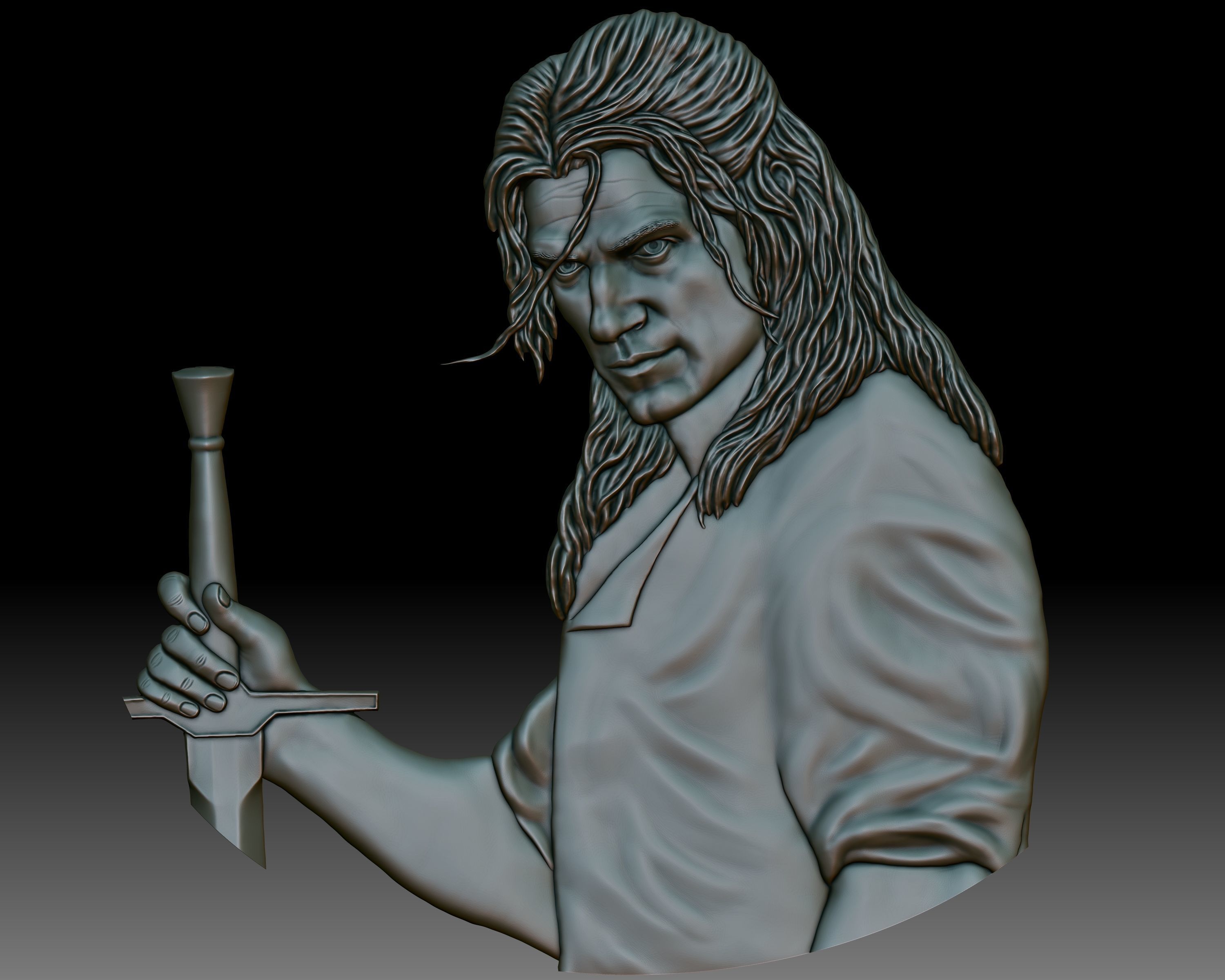 Witcher low relief bas-relief for CNC router or 3D printer 3D print model_4