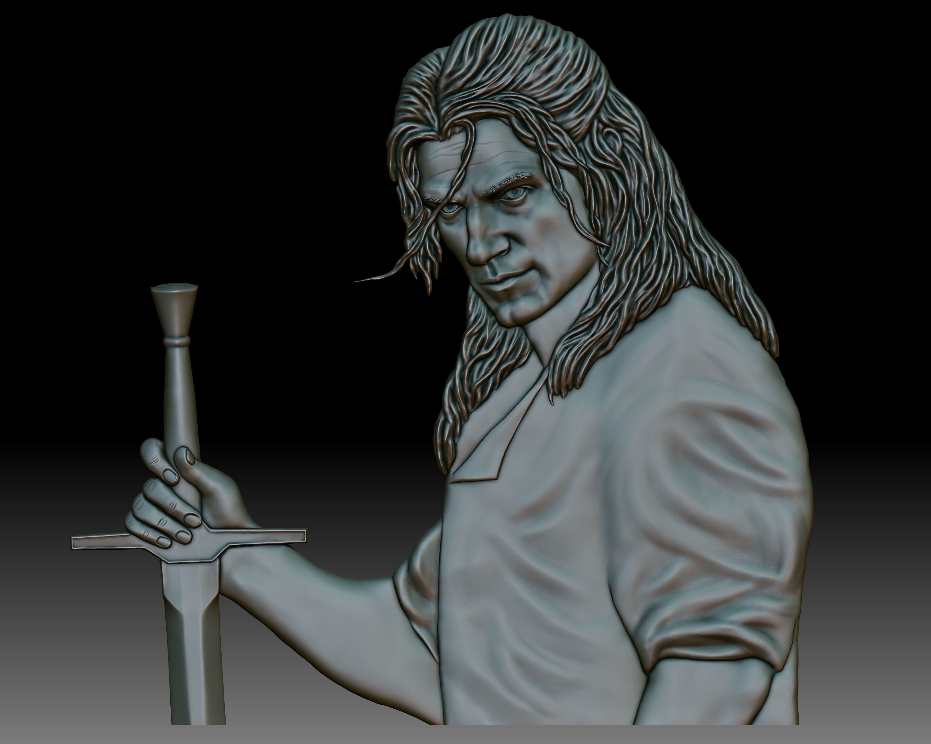 Witcher low relief bas-relief for CNC router or 3D printer 3D print model_3