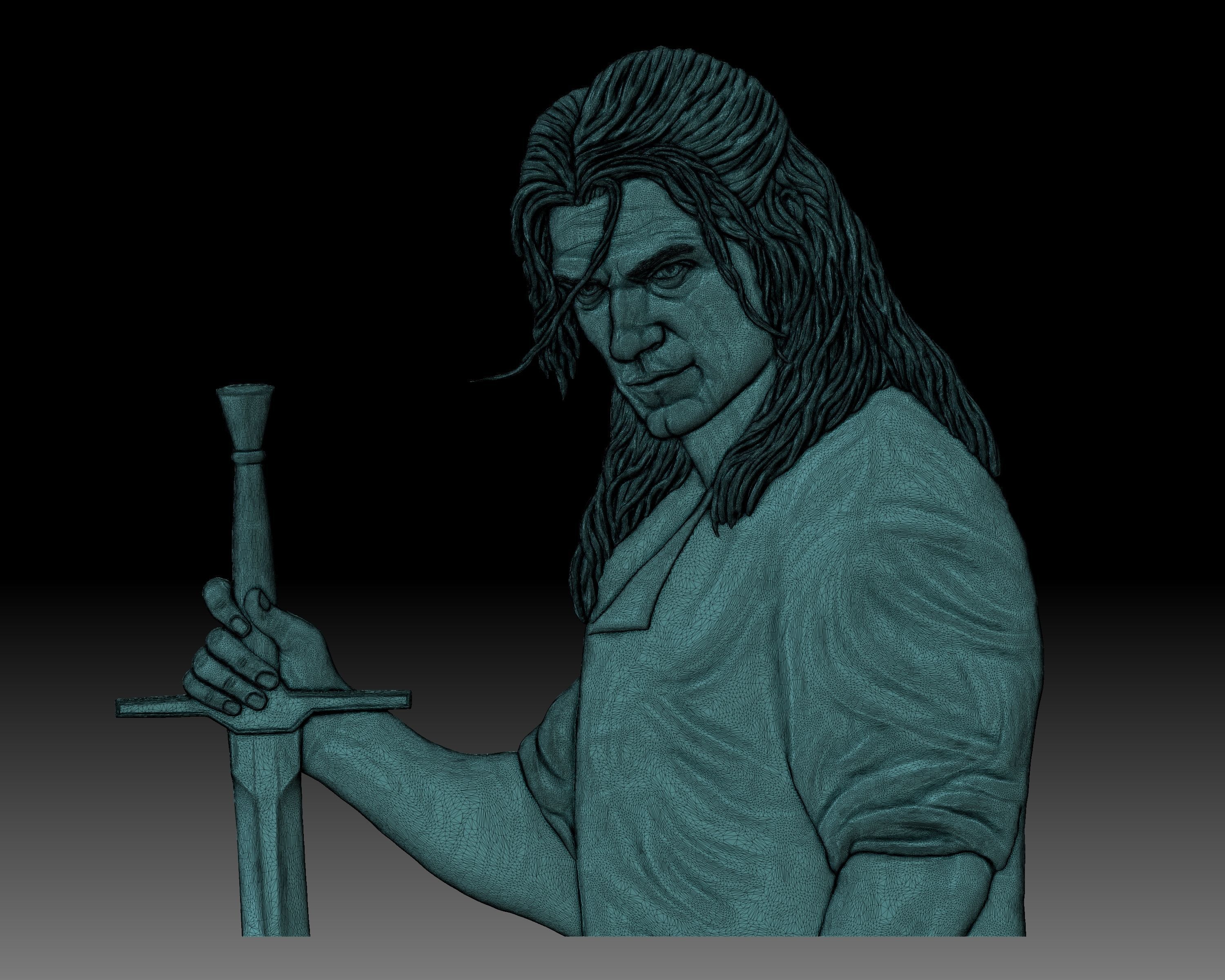 Witcher low relief bas-relief for CNC router or 3D printer 3D print model_6