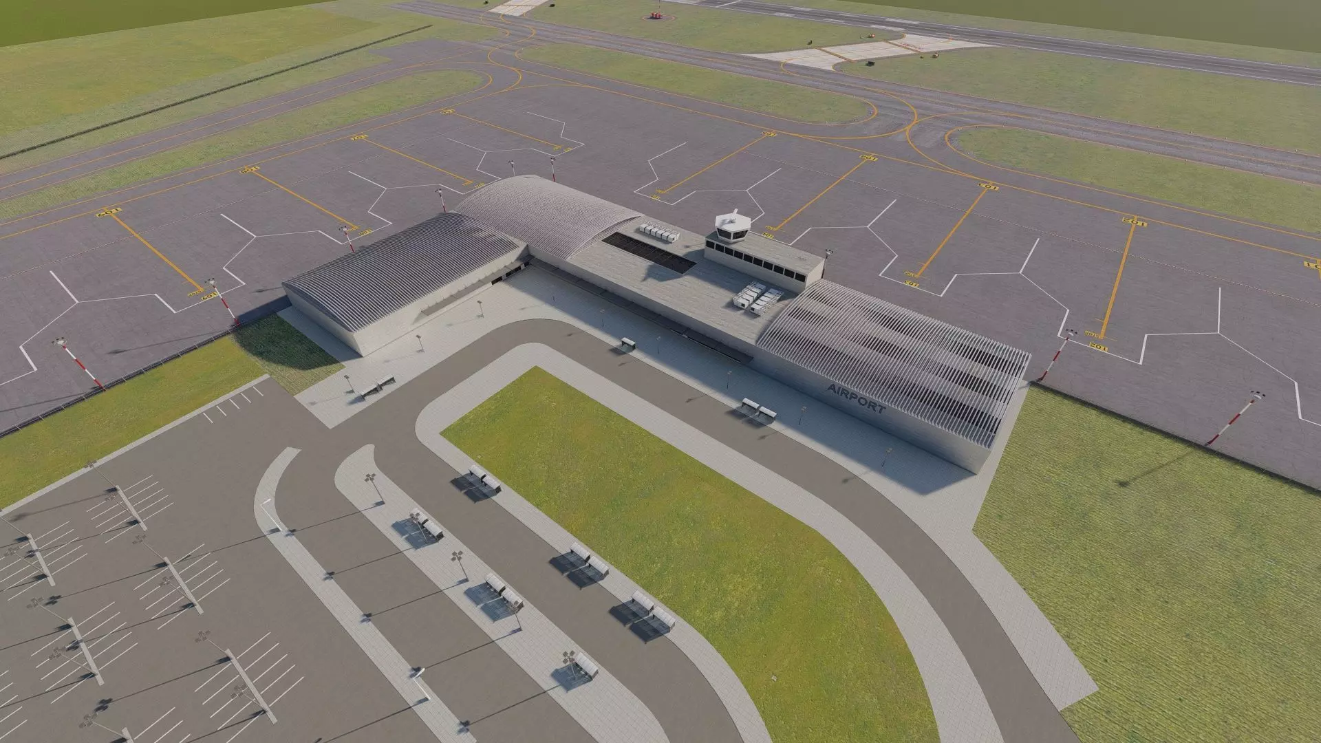 International Airport with Interior and Landscape 3D model_0