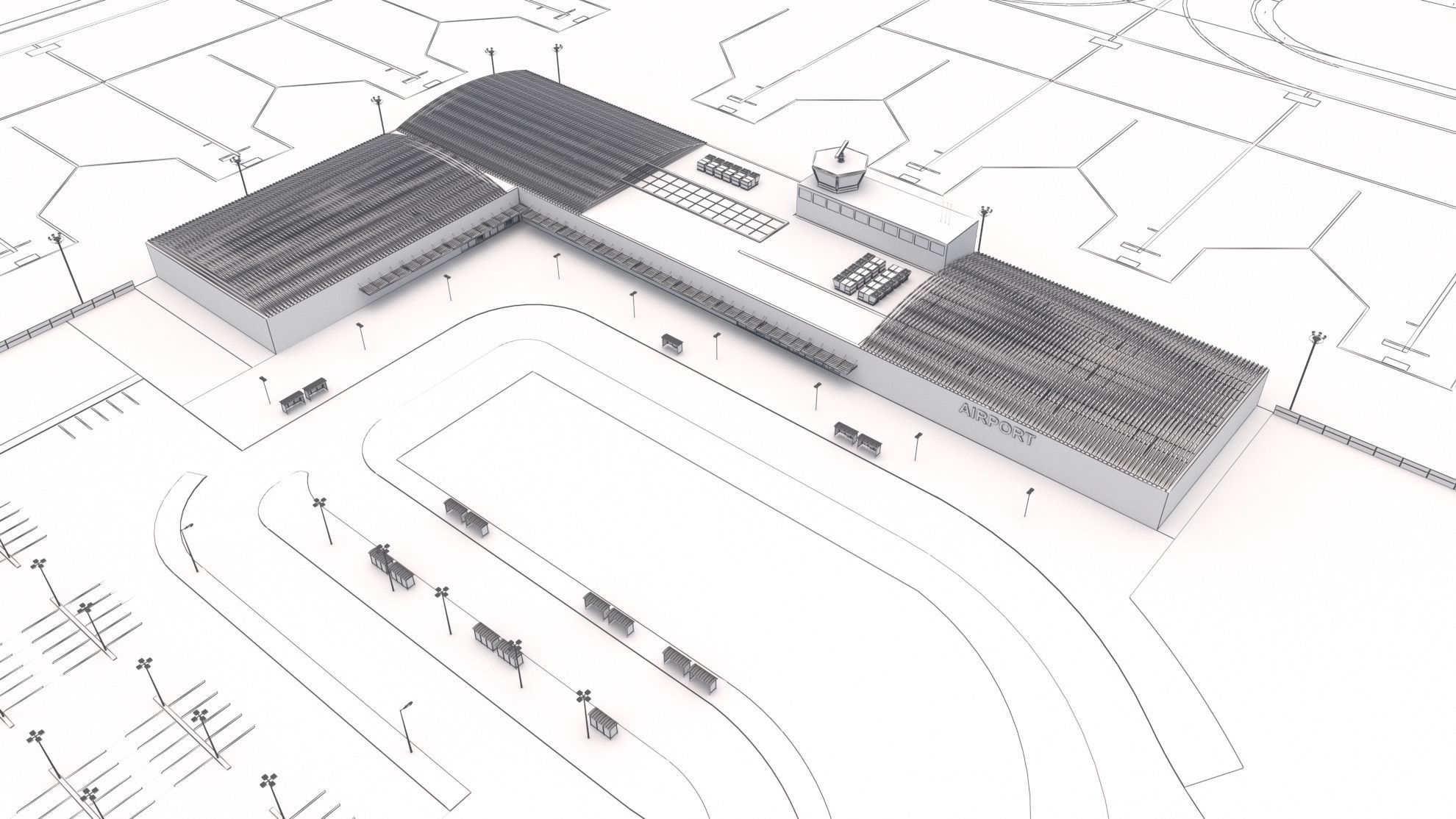 International Airport with Interior and Landscape 3D model_35