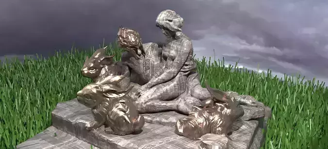 Easter Statue rabbits and egg Easter Egg 3D model