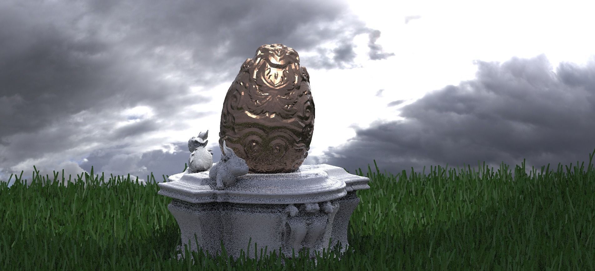 Easter EGG Stand With EGG and Bunnys 3D model_1