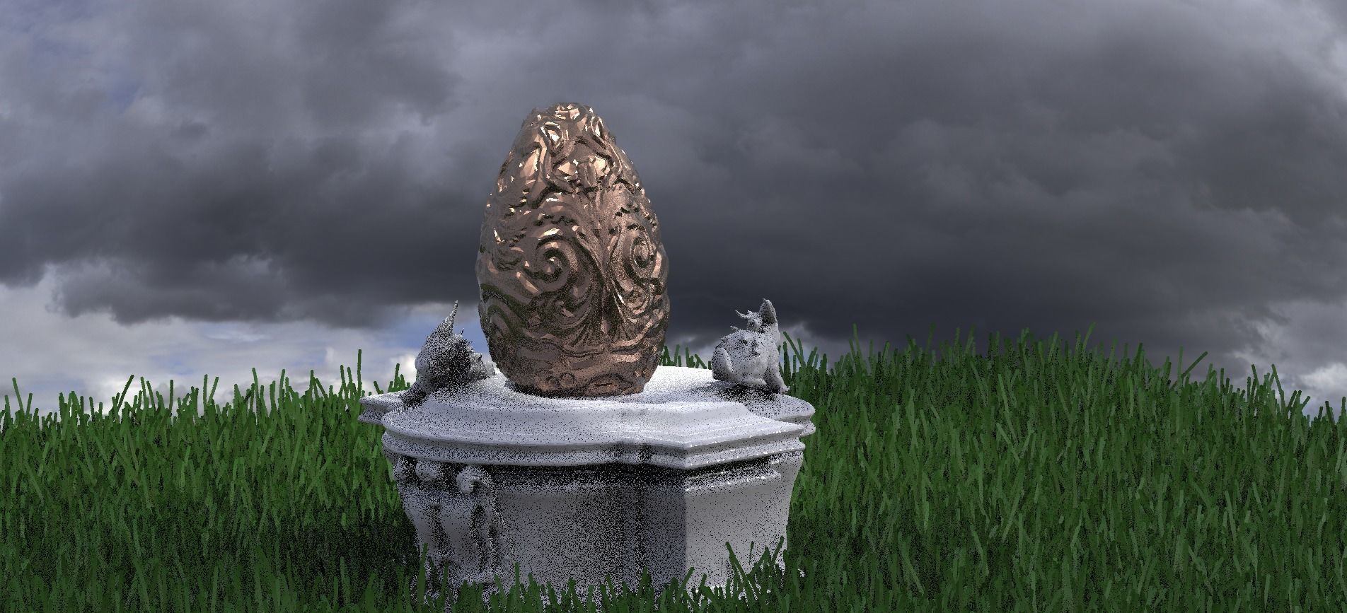 Easter EGG Stand With EGG and Bunnys 3D model_3