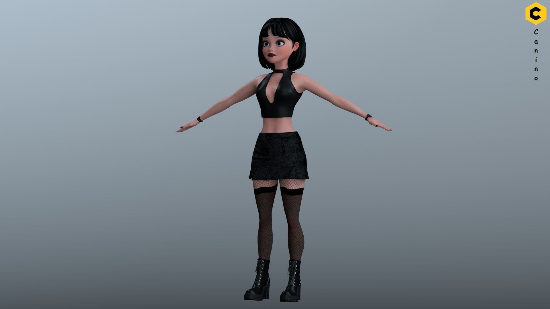 Cartoon girl character rigged selena 3D model_9