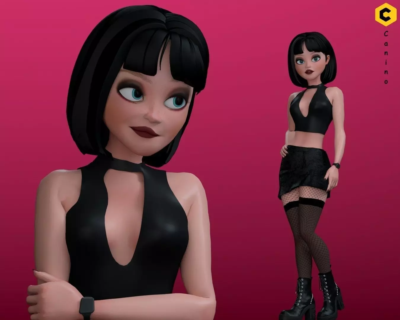 Cartoon girl character rigged selena 3D model_0