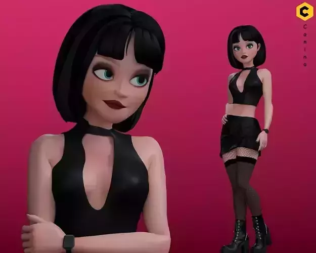 Cartoon girl character rigged selena 3D model