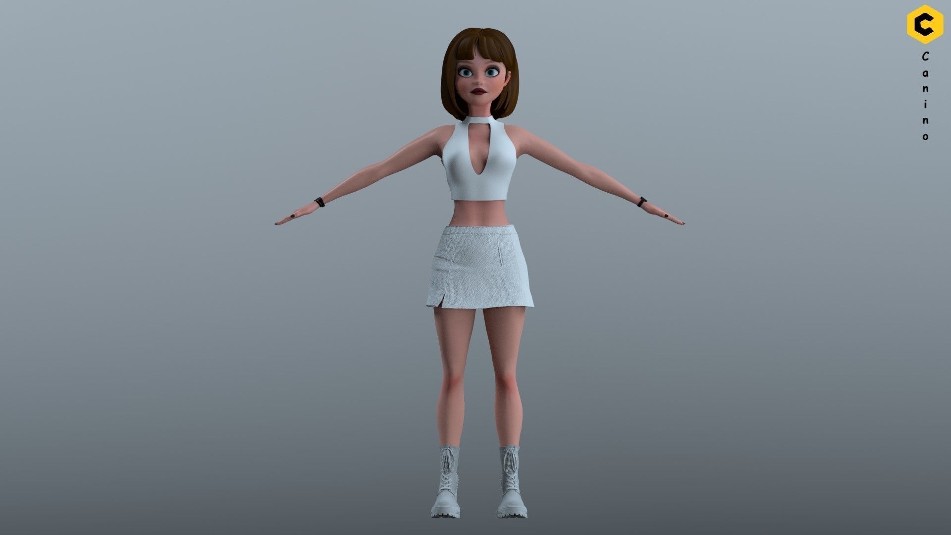 Cartoon girl character rigged selena 3D model_6