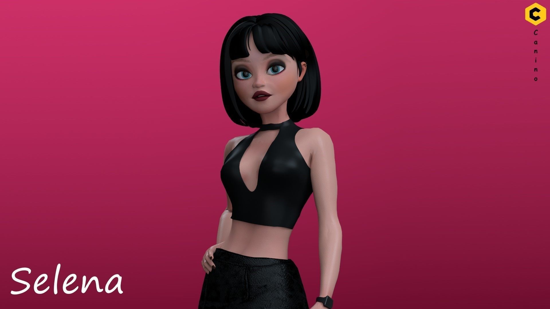 Cartoon girl character rigged selena 3D model_5