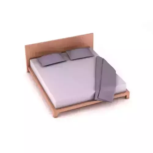 Modern Style Oak Bed With Purple Bedclothes