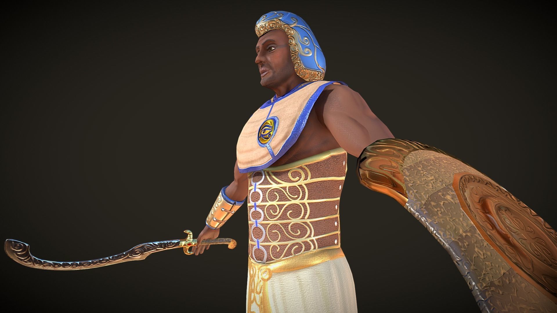 Ancient Egyptian Warrior - Medjay Low-poly 3D model_10