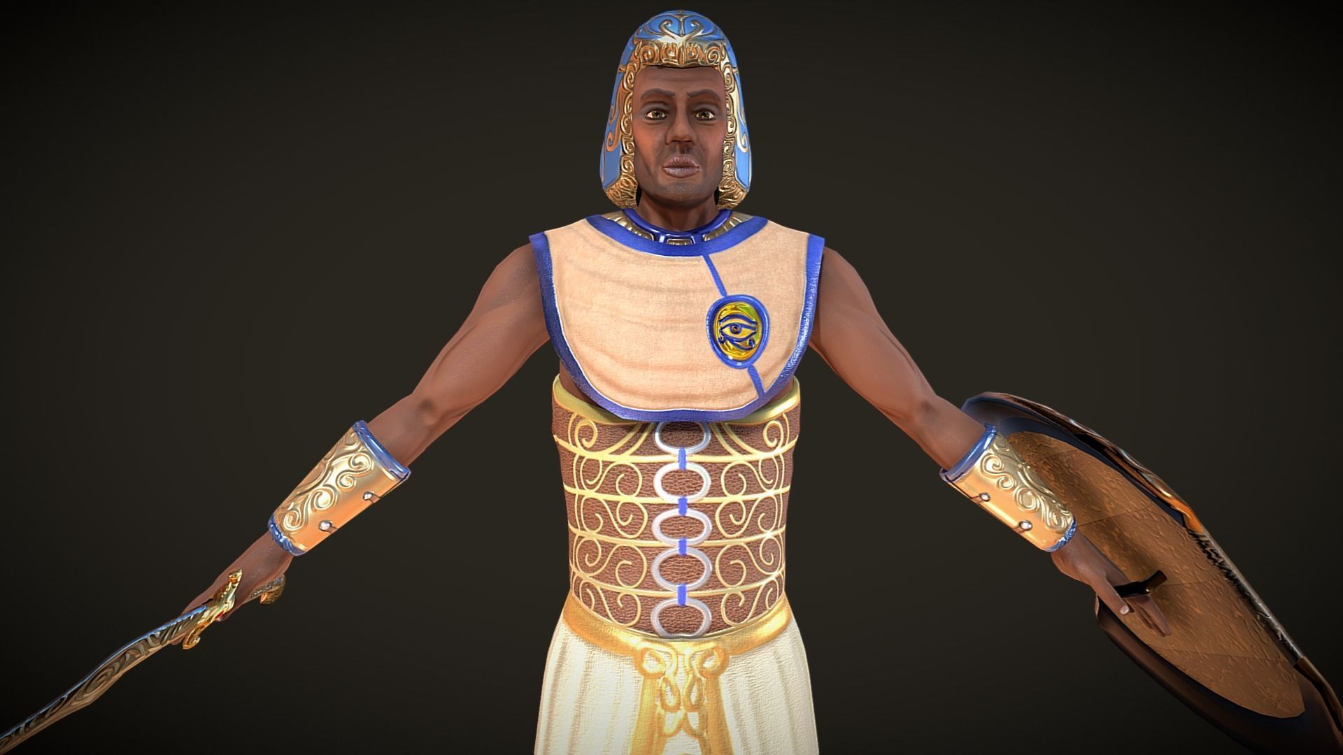 Ancient Egyptian Warrior - Medjay Low-poly 3D model_9