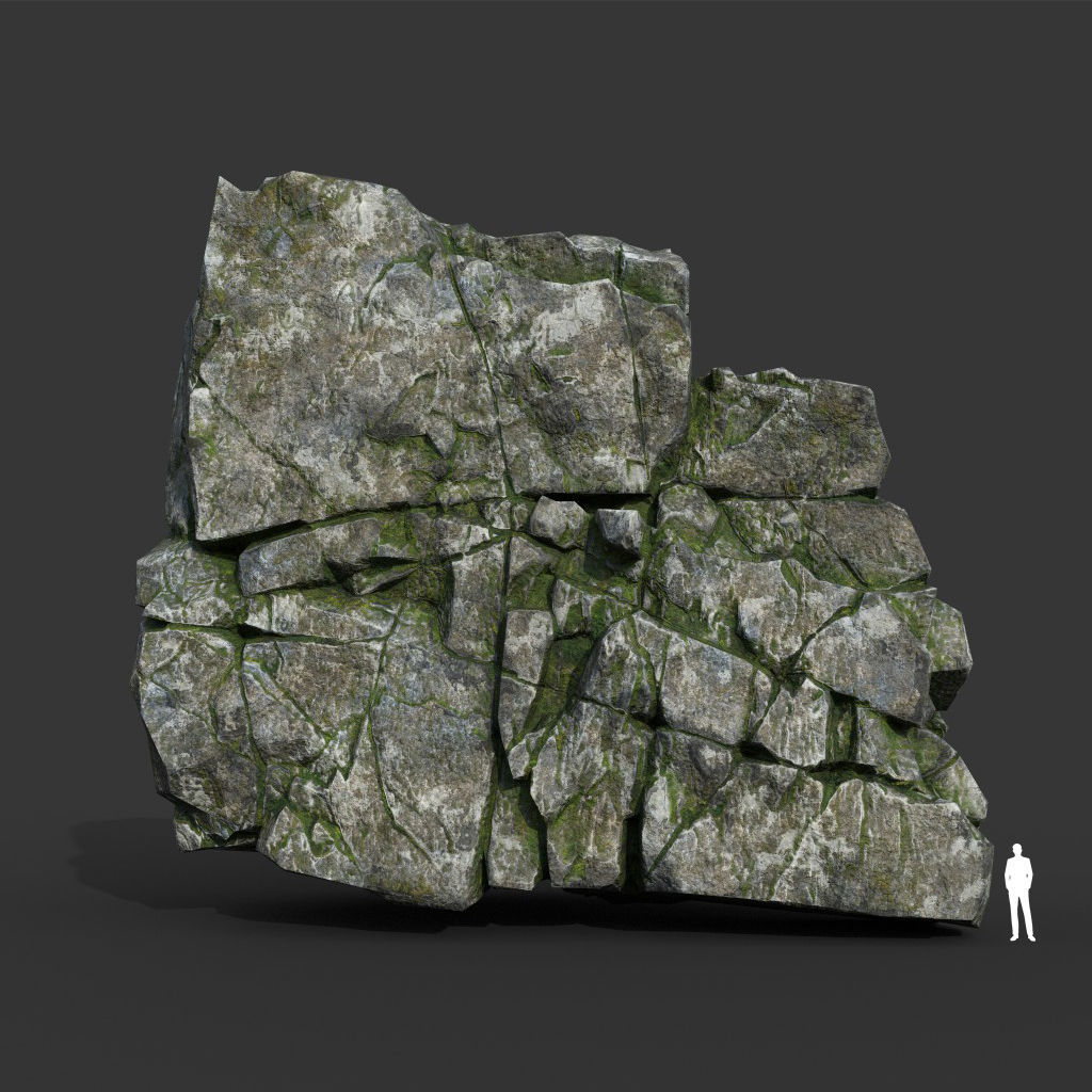 Low poly Mossy Cracked Modular Rock 220106 Low-poly 3D model_15