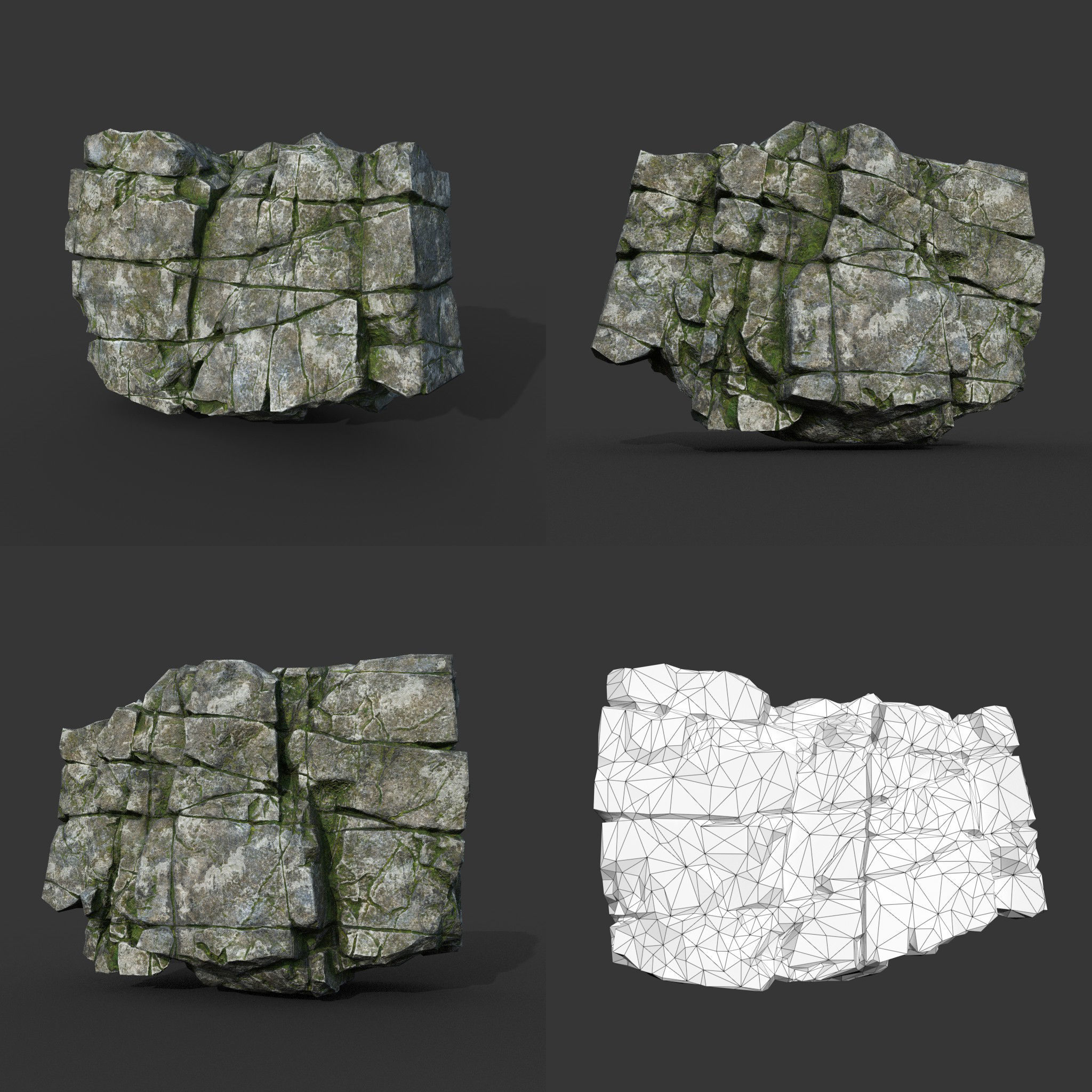 Low poly Mossy Cracked Modular Rock 220106 Low-poly 3D model_12