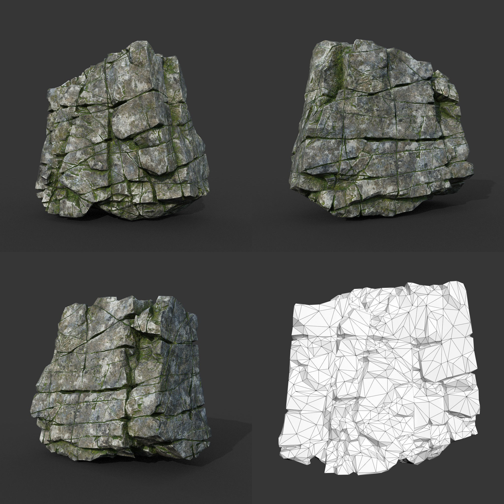 Low poly Mossy Cracked Modular Rock 220106 Low-poly 3D model_4