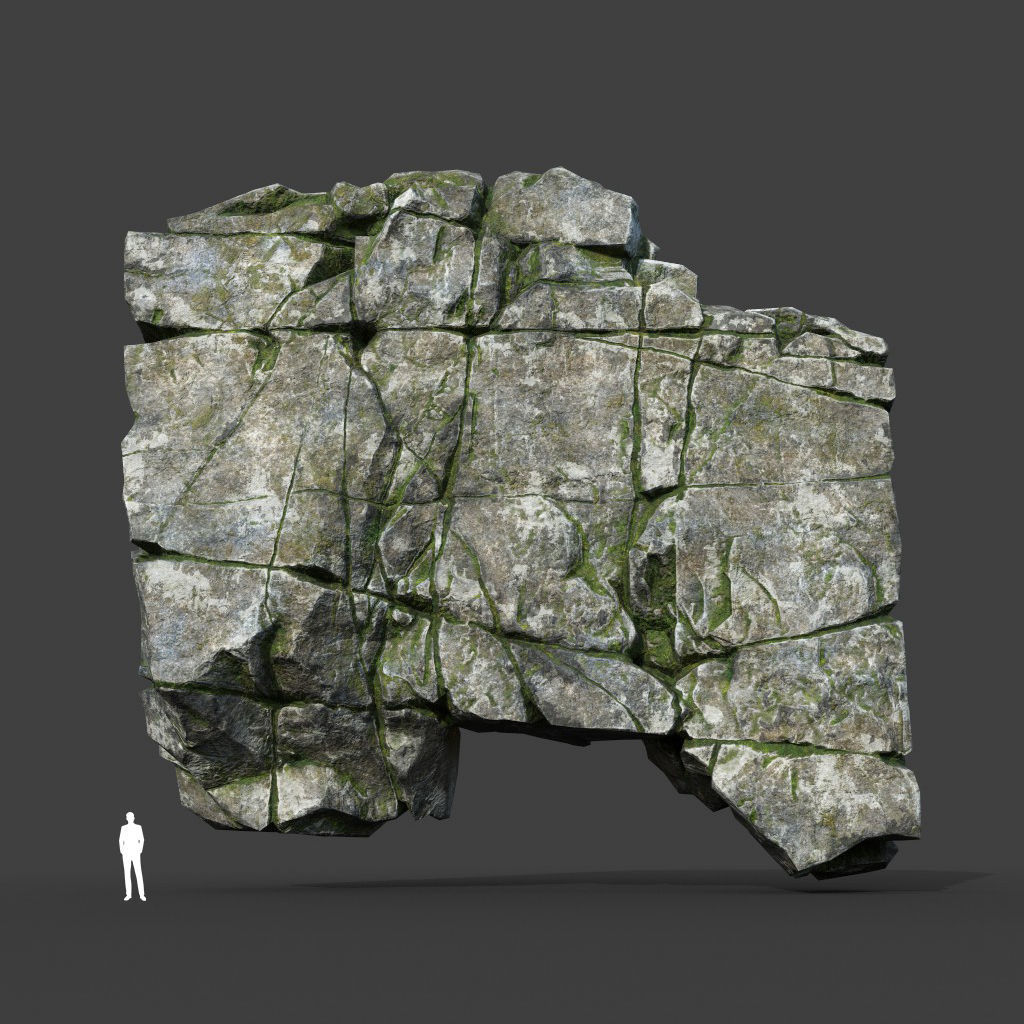 Low poly Mossy Cracked Modular Rock 220106 Low-poly 3D model_19