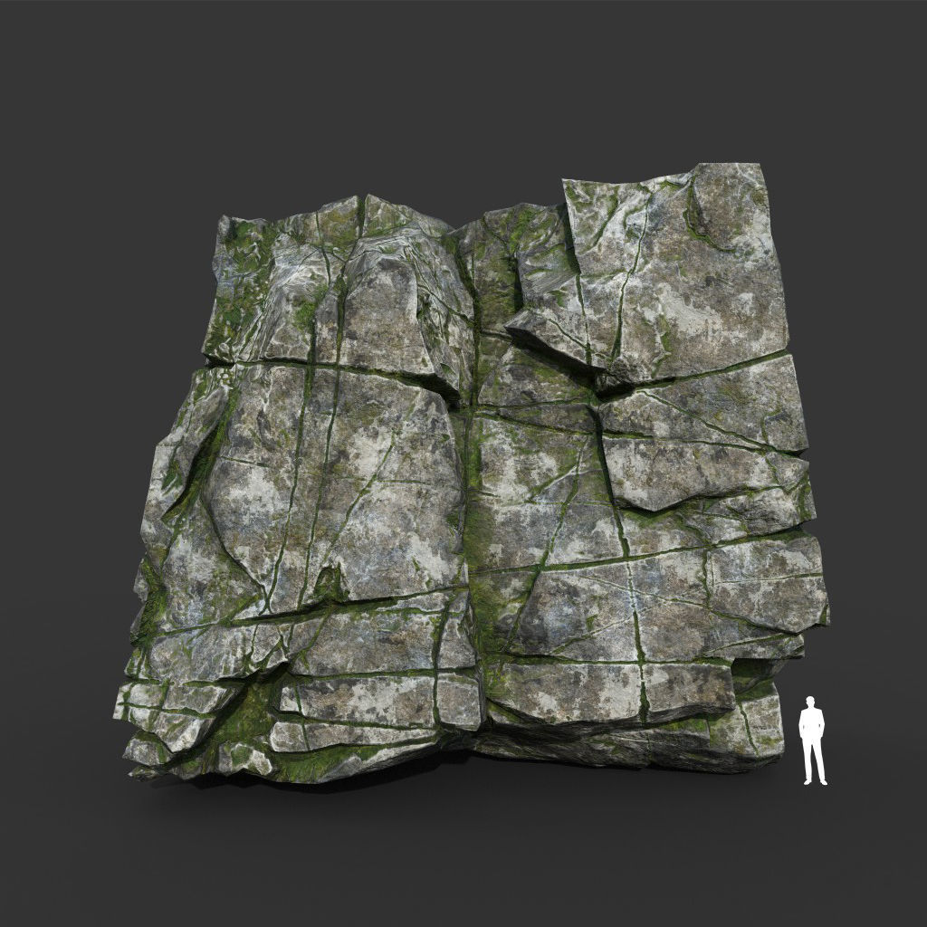 Low poly Mossy Cracked Modular Rock 220106 Low-poly 3D model_1