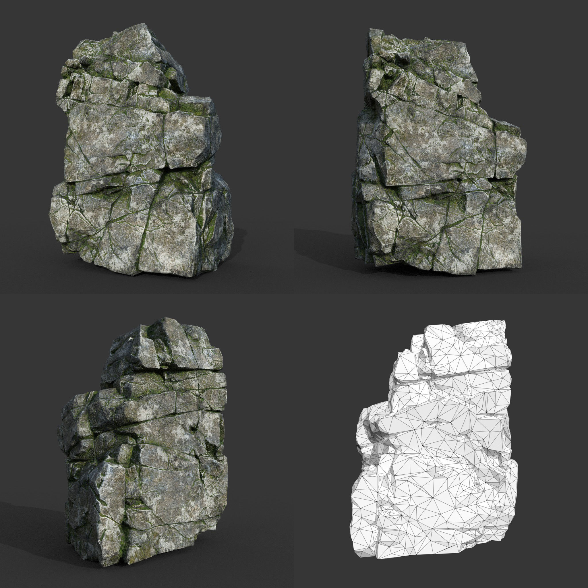 Low poly Mossy Cracked Modular Rock 220106 Low-poly 3D model_14