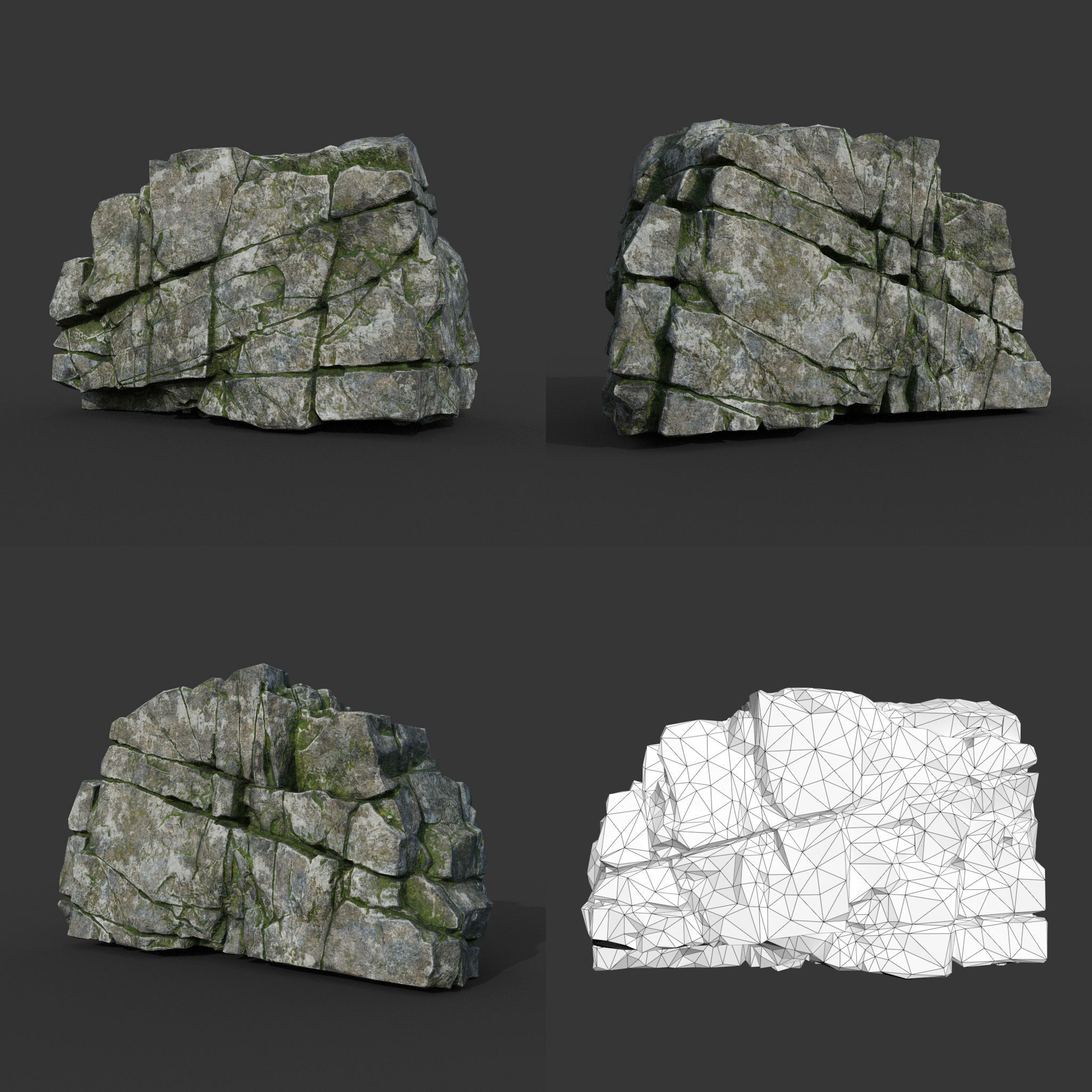 Low poly Mossy Cracked Modular Rock 220106 Low-poly 3D model_18