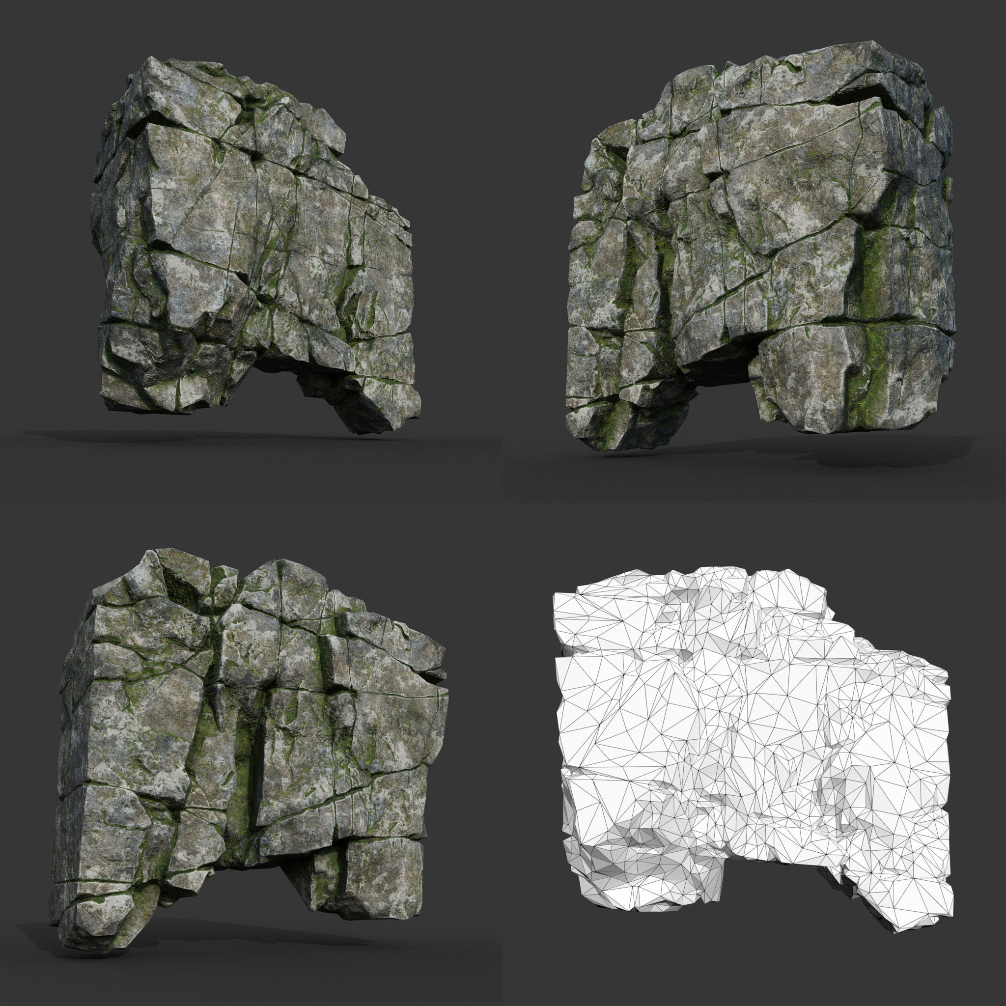 Low poly Mossy Cracked Modular Rock 220106 Low-poly 3D model_20