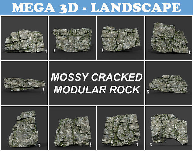 Low poly Mossy Cracked Modular Rock 220106 Low-poly 3D model