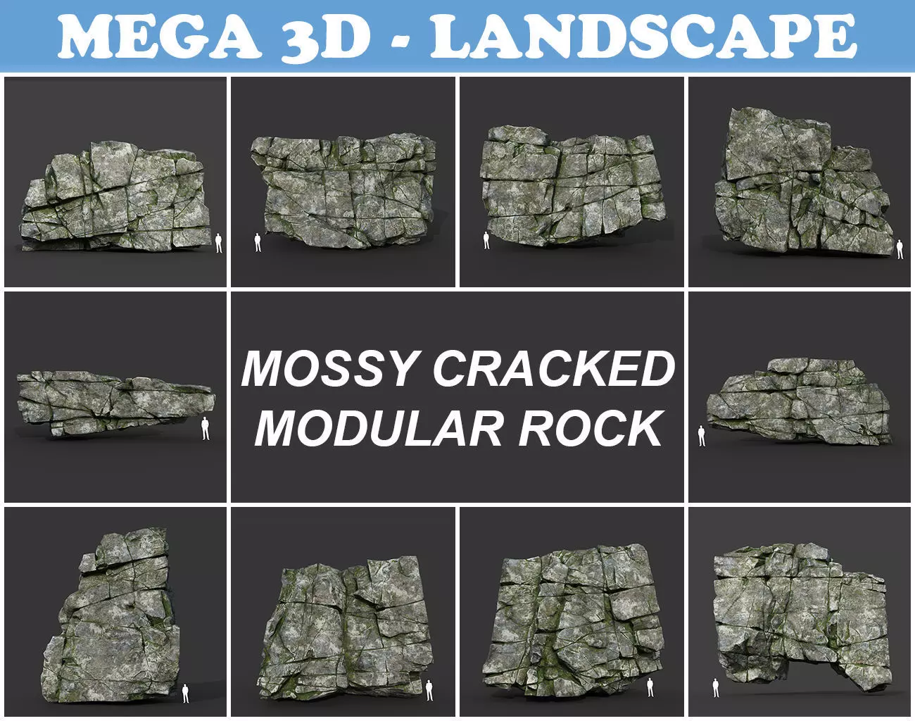 Low poly Mossy Cracked Modular Rock 220106 Low-poly 3D model_0