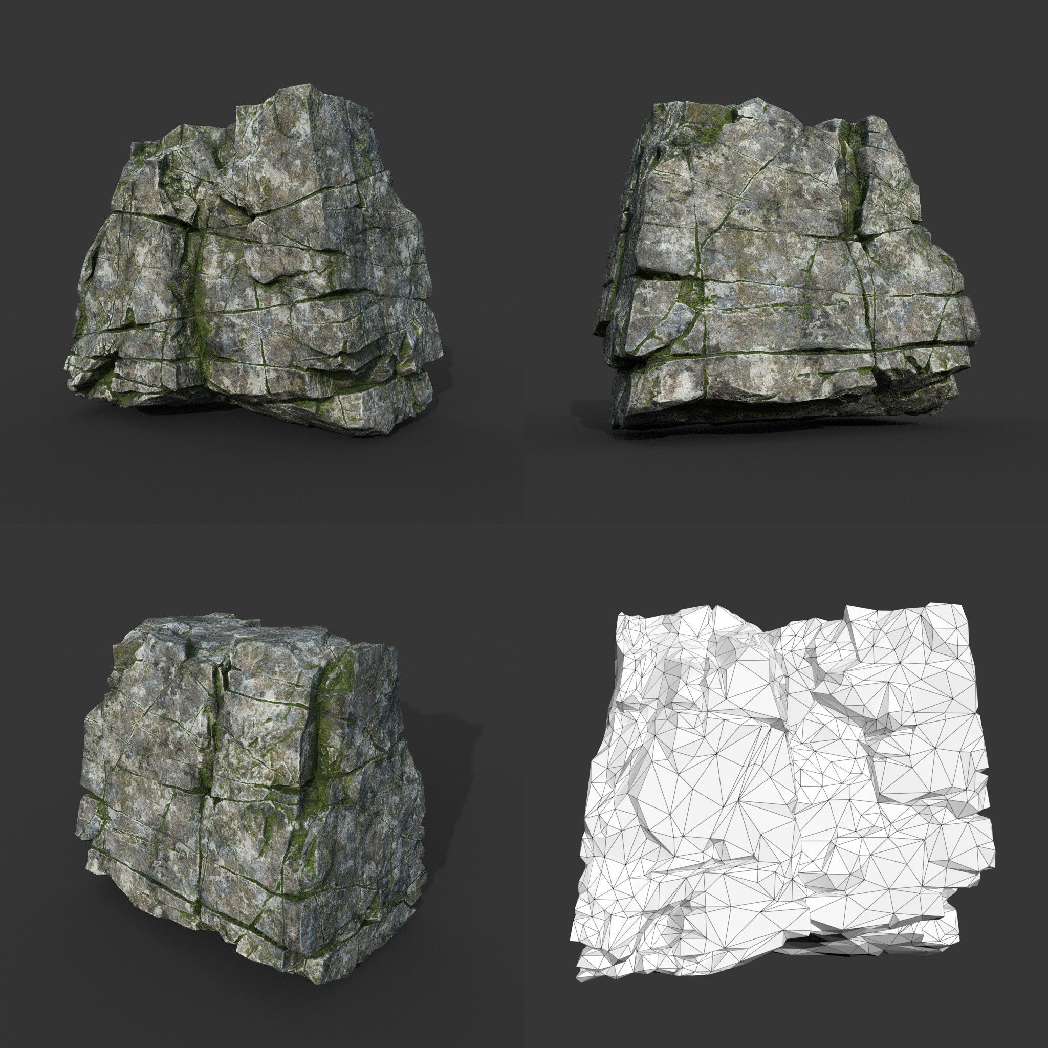 Low poly Mossy Cracked Modular Rock 220106 Low-poly 3D model_2