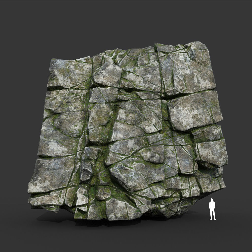 Low poly Mossy Cracked Modular Rock 220106 Low-poly 3D model_3