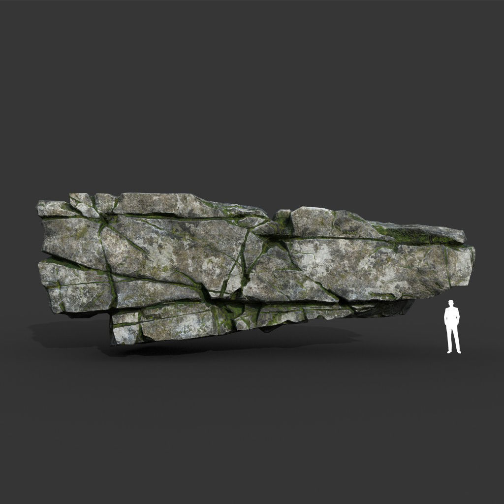 Low poly Mossy Cracked Modular Rock 220106 Low-poly 3D model_5