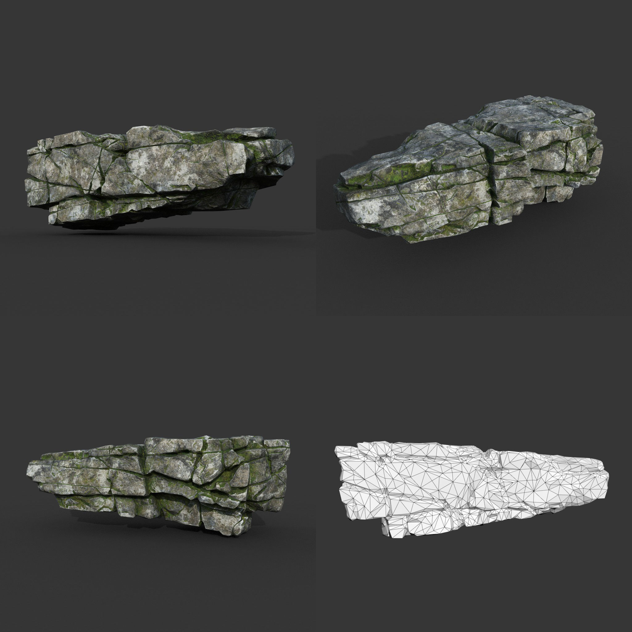 Low poly Mossy Cracked Modular Rock 220106 Low-poly 3D model_6